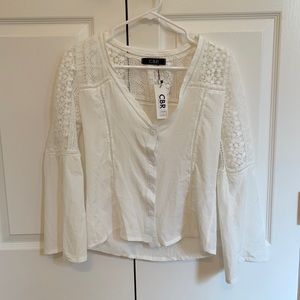White Lace Button Down Top